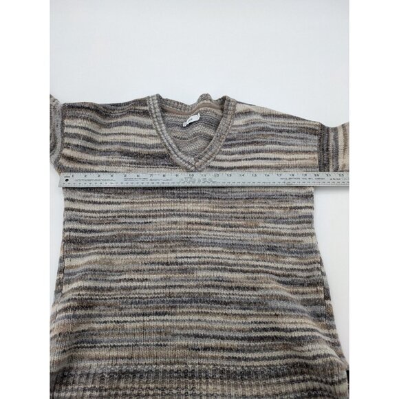 Vince Knit Sweater Womens Size Medium Gray Brown Striped V-Neck Wool Silk Blend - Picture 6 of 7